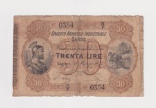 CREDITO AGRICOLO INDUSTRIALE SARDO 30 LIRE 1874