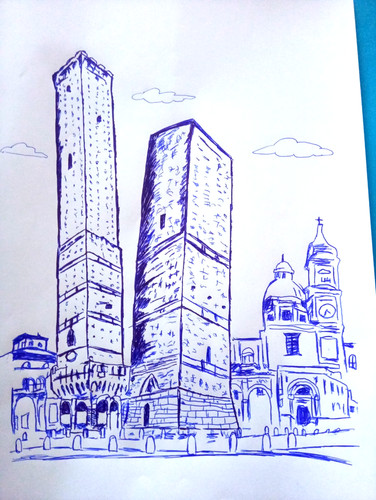 Disegno delle due torri - disegno,