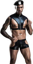 Uomo Moda Sexy Biancheria Intima Polizia Costume Vestito Lingerie, Nero, L