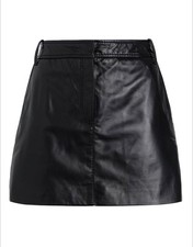 ?MAX&CO By MAX MARA ?Mini Gonna Pelle Jersey Mini Black Leather Skirt IT48_F46