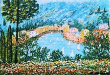 Michele Cascella - Primavera a Portofino - Serigrafia su tela - con certificato.