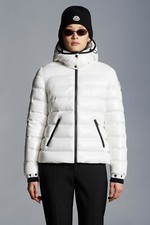 $1495 MONCLER Off White Bady Puffer giacca cappotto cappuccio rimovibile bordo nero XXS 00