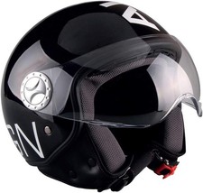 CASCO AL DESIGN DEMI JET CON VISIERA ELICOTTERISTA NERO LUCIDO BIANCO