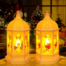 2 Lanterne Decorative Natalizie Con Luce LED Giallo Caldo, Da Tavolo, Babbo Nata