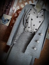 Tailleur donna in maglia punto tessuto di lana grigia