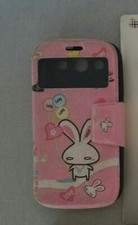 Cover Custodia a libro Samsung Galaxy S3 SIII i9300 I9301 rosa e coniglietti