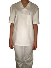 DIVISA SANITARIA OSS  INFERMIERE BIANCO COTONE ULTRA SOTTILE UNISEX OSPEDALIERA