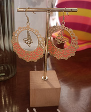 Bigiotteria vintage - Coppia di ORECCHINI, in color oro: FARFALLE, ARANCIONE