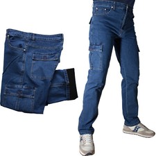 Jeans Uomo Pantalone Da Lavoro Cargo Con Tasconi Imbottito Felpato Invernale Ela