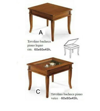 TAVOLINO DA SALOTTO L.60x60 - 70x70 CON BACHECA COLORE NOCE PIANO VETRO O LEGNO 