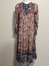 Maxi abito midi vintage anni 70 Starina Paris stampa blocco garza indiana cotone BOHO TG.S