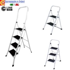 Sgabello Scala Antiscivolo in Acciaio 2 3 4 Gradini Larghi Salvaspazio Max 150KG