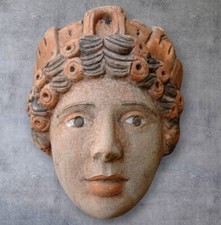 MASCHERA TESTA ETRUSCA DA APPENDERE TERRACOTTA NO ANTICA ANTICATA 15x11 cm circa