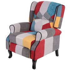 Poltrona Reclinabile Patchwork in Tessuto Vintage Seduta Comoda con Braccioli