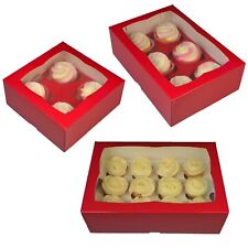 Scatole per cupcake rosse con finestra per torte e vassoio da 4, 6, 12 tazze per San Valentino Natale ecc
