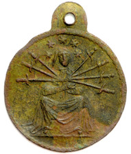 Medaglia devozionale XIX sec. Madonna 7 Dolori Beato Bernardo da Offida RARA