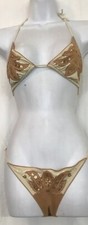 Bikini Pin Up Stars marrone e beige paillettes scamosciato design oro taglia 44 med
