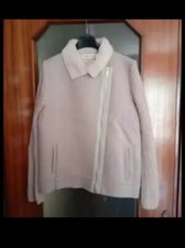 Giacca rosa con zip e pelliccia sintetica al collo e interno donna