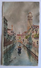 Magnifico dipinto d'epoca ad acquerello di Venezia_Importante opera firmata