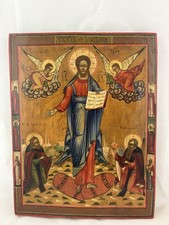Grande antica icona ortodossa russa in legno di Cristo Smolensky XIX secolo