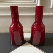 2x Villeroy & Boch Vaso in Vetro Rosso Ciliegia Coppia Bottiglie Modernariato 