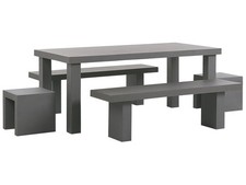 Set da Giardino Tavolo Rettangolare 2 Panche 2 Sgabelli Cemento Grigio Taranto
