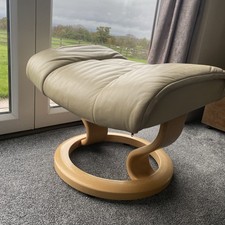 Ekornes Poggiapiedi Stressless Pelle Beige Crema Legno Chiaro Sgabello Reclinabile