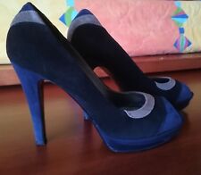 Scarpe Donna Decoltè eleganti scamosciate in vera pelle blu nero beige numero 38