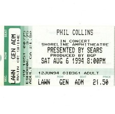 Biglietto concerto PHIL COLLINS Stub MOUNTAIN VIEW CA 8/6/94 SHORELINE GENESIS raro