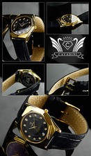 Orologio Designer Piatto CAVADINI VETRO ZAFFIRO Serie LA RICHIE, Pietre Simili