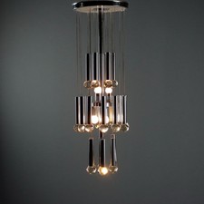 Lampadario Vintage Metallo Cromato Vetro Italia Design Anni 60 Originale