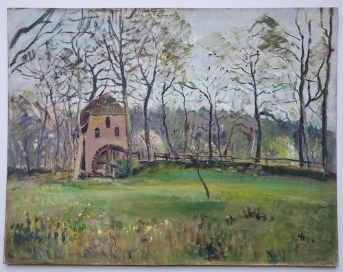 Dipinto olio paesaggio mulino