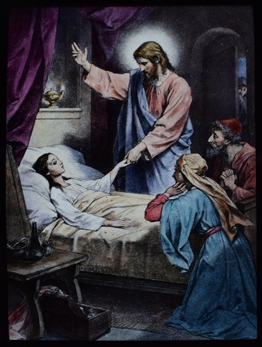 Old magic lantern slide maiden - old,