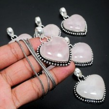 Ciondolo in argento sterling 925 quarzo rosa ciondolo pietra preziosa fatto a mano
