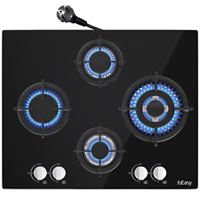 IsEasy 64 cm Piano Cottura a Gas 4 Fuochi Built-in Ghisa Gas Vetro Nero GN/GPL