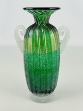 Vetro Di Murano Vaso Biansato Con Decorazione Scavo Modernariato Design 1970