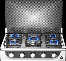 Piano Cottura Campeggio a Gas 5 Fuochi STAYLUX Coperchio in vetro FORNELLONE-V
