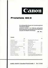 Canon Listino Prezzi 60/3 Fotocamera Canonet Conoflex Obiettivi Canonflex (Y5497