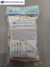 Kit 850 resistenze 1/2W 5% (serie E12) imbustate e etichettate singolarmente
