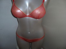COMPLETO TRASPARENTE INTIMO RECOS SLIP REGGISENO VINTAGE ROSSO SEXY TG 2 - 70 