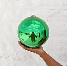 Antico Kugel 8.3 " Verde Scuro Vetro Sfera Rotondo Natale Ornamento Germania 780