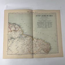 Stieler Hand-Atlas 1908 Sud America tavola 2 Guyana Brasile carta originale