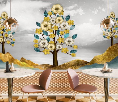 Golden blumen h5718 tapete - golden,