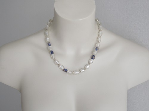 Collana vetro bianco blu - vetro,