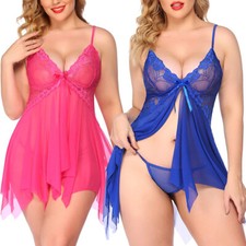 Plus Size Lingerie Set Babydoll Chemise Lace Sleepwear Boudoir Outfit Underwear