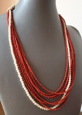 ???COLLANA DONNA PIETRE DURE PERLINE DI  CORALLO ROSSO E PERLE MAIORCA.? 
