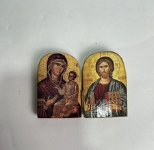 Miniature Wooden Greek Icons Icon with Gold Details Icona Greca Handmade 5x7