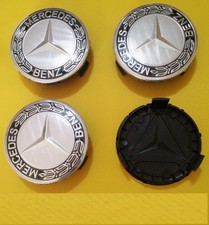 4 COPRIMOZZO MERCEDES AMG  A B C CLS CLA TAPPI RUOTA CAPS 75mm SILVER NERO