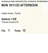 1 Biglietto ATP finals 10 novembre Sessione pomeridiana