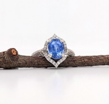 Bellissimo anello in oro bianco massiccio 14 carati con zaffiro naturale taglio ovale 4,00 ct